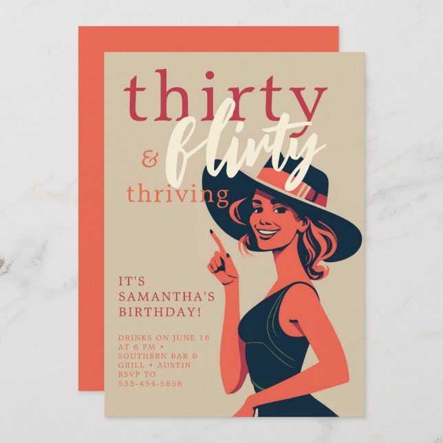 Thirty Flirty Thriving 50s 60s Retro 30th Birthday Invitation (Front/Back)
