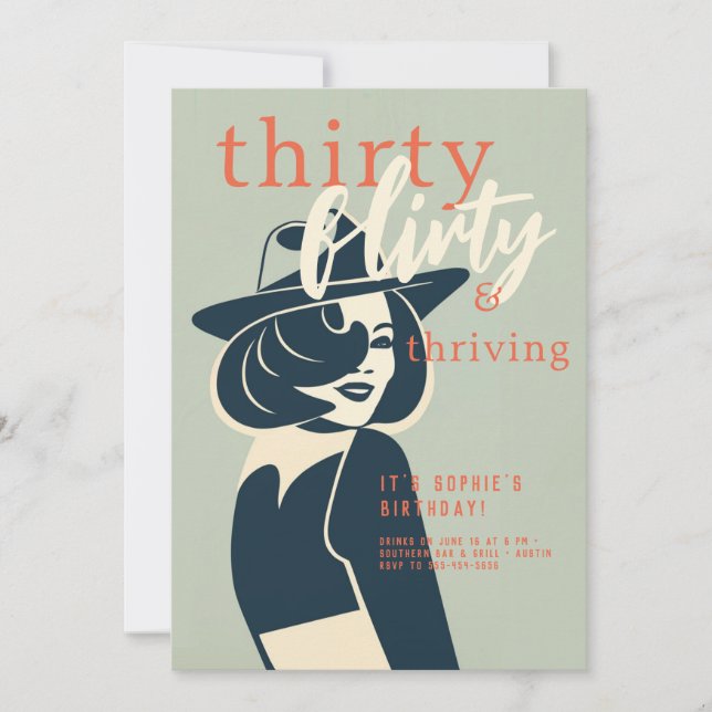 Thirty Flirty Thriving Retro Chic 30th Birthday Invitation (Front)