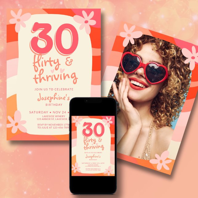 Thirty Flirty Thriving Retro Photo  Invitation (Creator Uploaded)