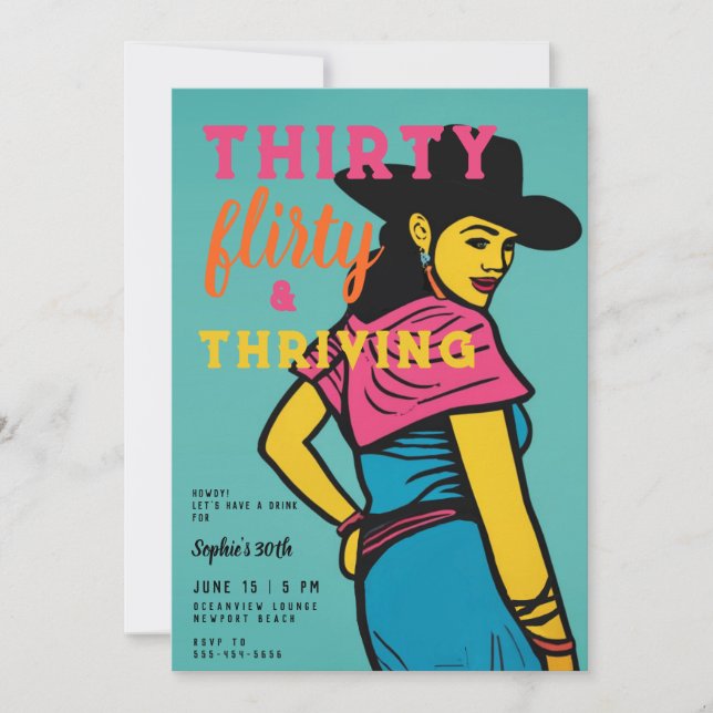 Thirty Flirty Thriving Western Comic 30th Birthday Invitation (Front)