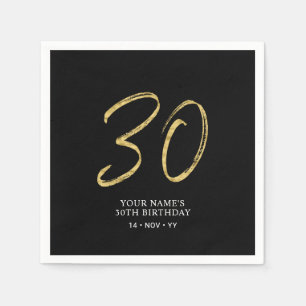 Thirty Gold & Black Lettering 30th Birthday Napkin