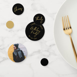 Thirty Gold & Black Modern 30th Birthday Party Confetti