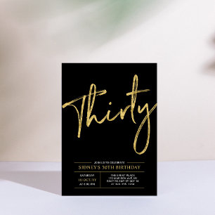 Thirty   Gold & Black Modern 30th Birthday Party Invitation