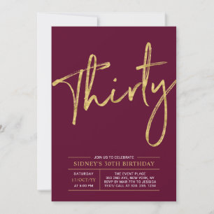 Thirty   Gold & Burgundy 30th Birthday Party Invitation