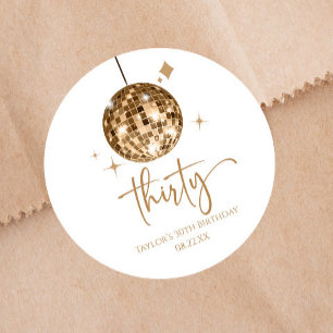 Thirty Gold Disco Ball 30th Birthday Party Classic Round Sticker