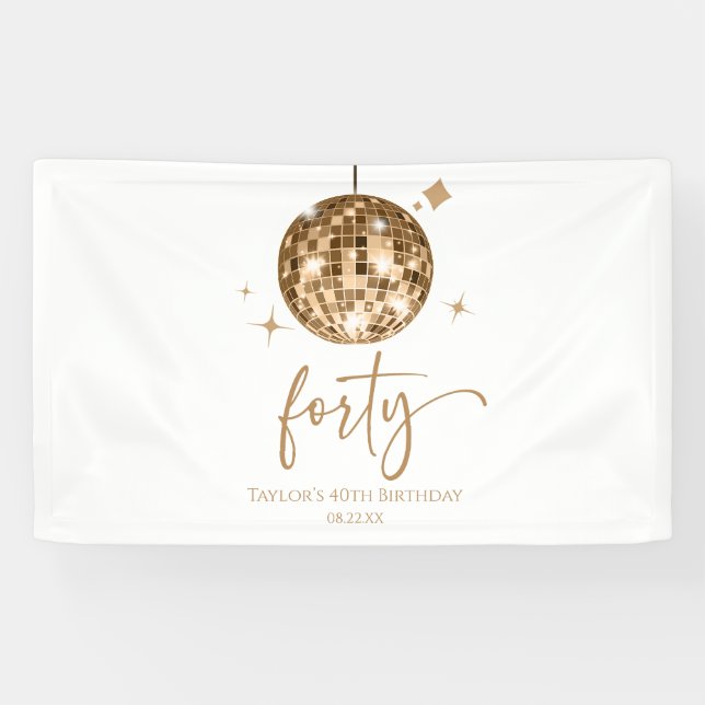 Thirty Gold Disco Ball 40th Birthday Party Banner (Horizontal)