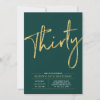 Thirty | Gold & Green Modern 30th Birthday Party