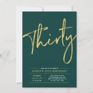 Thirty   Gold & Green Modern 30th Birthday Party Invitation