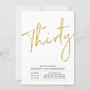 Thirty   Gold Modern 30th Birthday Party Invitation