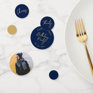 Thirty   Gold & Navy Modern 30th Birthday Party Confetti
