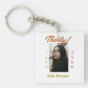 thirty golden maroon photo name date birthday tren key ring