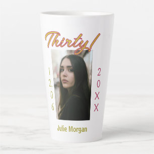 thirty golden maroon photo name date birthday tren latte mug