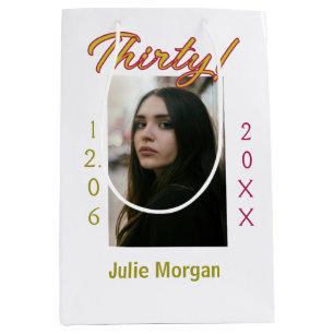 thirty golden maroon photo name date birthday tren medium gift bag