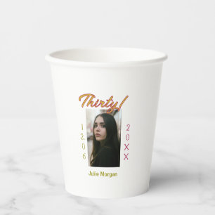 thirty golden maroon photo name date birthday tren paper cups