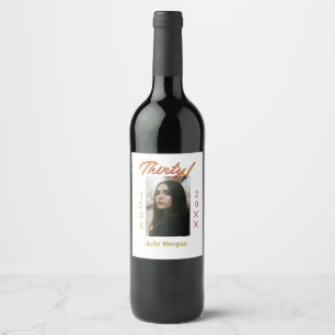 thirty golden maroon photo name date birthday tren wine label