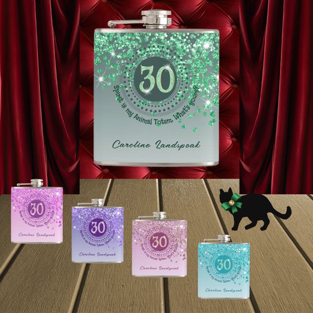 Thirty & Green Glitter & Drinking Quote Hip Flask (Creator Uploaded)
