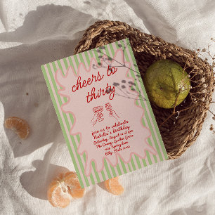 Thirty Hand Drawn Colourful Stripes Birthday Party Invitation