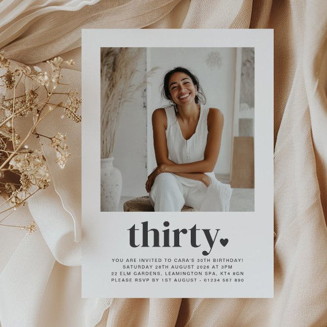 Thirty Heart Square Photo Birthday Invitation (Creator Uploaded)