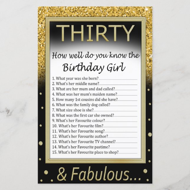 Thirty How well do you know the birthday girl (Front)