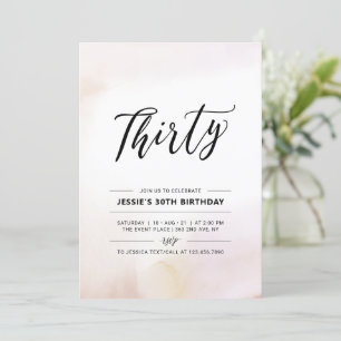 Thirty   Minimal 30th Birthday Party Watercolor Invitation