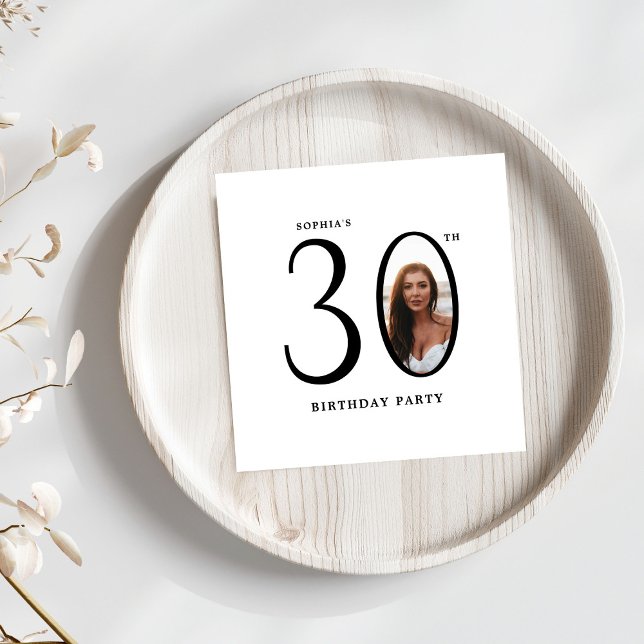 Thirty Minimal Photo 30th Birthday Napkin (Creator Uploaded)