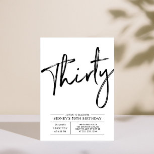Thirty   Modern 30th Birthday Party Invitation