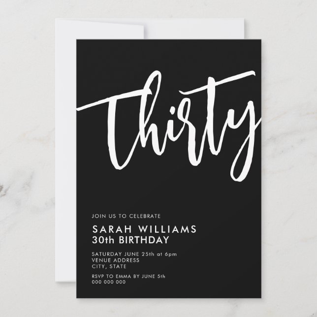 Thirty Modern Black and White 30th Birthday Invitation (Front)