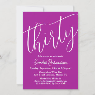 Thirty Modern Script Dark Pink 30th Birthday Party Invitation