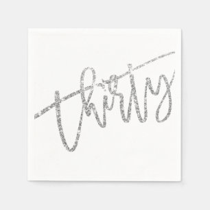 THIRTY modern script silver glitter 30th party Napkin
