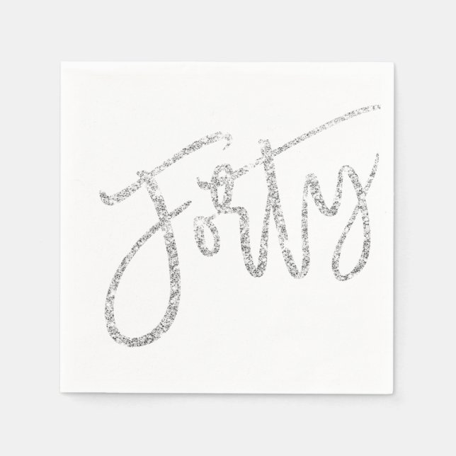 THIRTY modern script silver glitter 40th party Napkin (Front)
