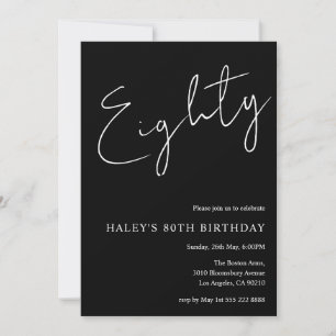 Thirty Modern Simple Black 80th Birthday Invitation