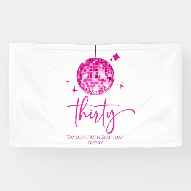 Thirty Pink Disco Ball 30th Birthday Party Banner (Horizontal)