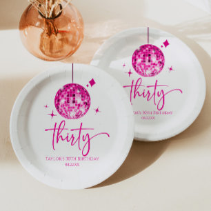 Thirty Pink Disco Ball 30th Birthday Party Paper Plate