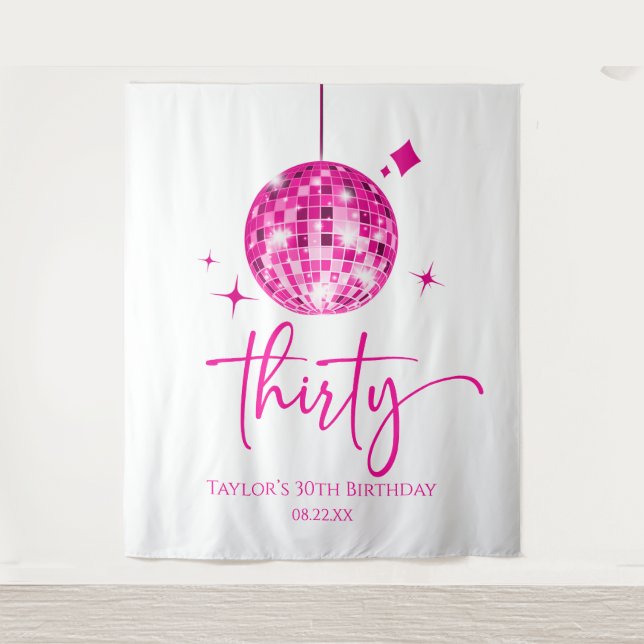 Thirty Pink Disco Ball 30th Birthday Party Tapestry (Front)