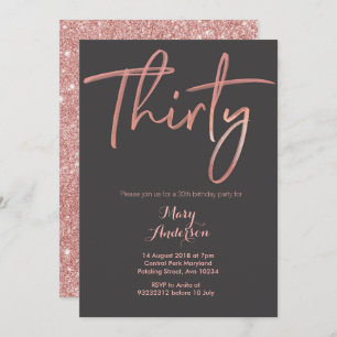 Thirty Rose Gold 30th Birthday Invitation