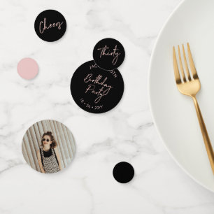 Thirty   Rose Gold & Black Modern 30th Birthday Confetti