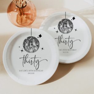Thirty Silver Disco Ball 30th Birthday Party Paper Plate
