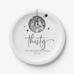 Thirty Silver Disco Ball 30th Birthday Party Paper Plate