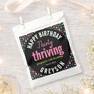 Thirty & Thriving Black and Retro 30th Birthday Favour Bag