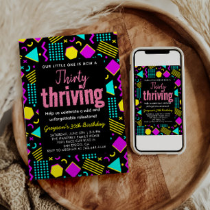 Thirty & Thriving Black and Retro Birthday Invitation