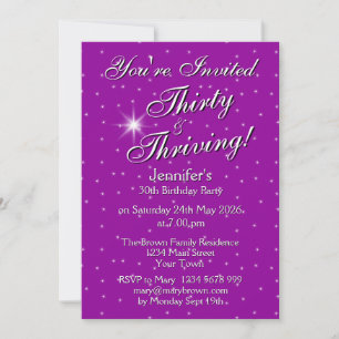 Thirty & Thriving Pink Purple 30th Birthday Invitation