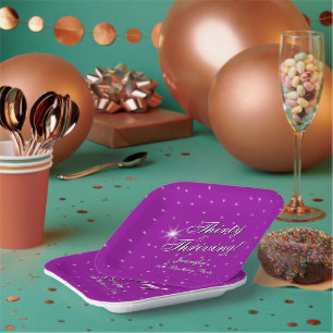 Thirty & Thriving Pink Purple 30th Birthday Square Paper Plate