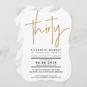 THIRTY TYPE simple cool gold glitter 30th INVITE