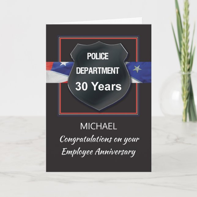 Thirty Year Police Employee Anniversary Personaliz Card (Front)