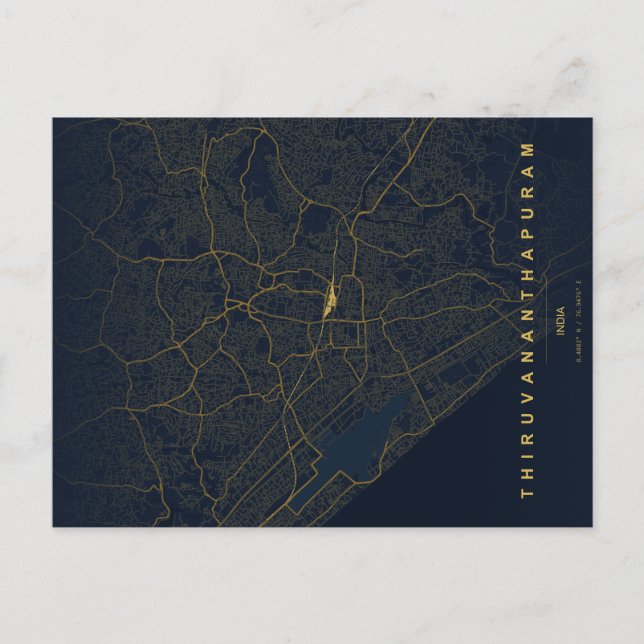Thiruvananthapuram City Map Minimal Postcard (Front)