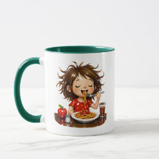 This adorable illustration shows a little girl hap mug