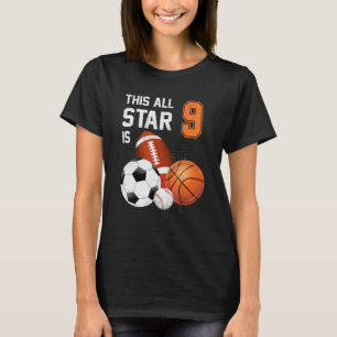 This All Star Is 9 Years Old  Kid 9th Birthday Spo T-Shirt