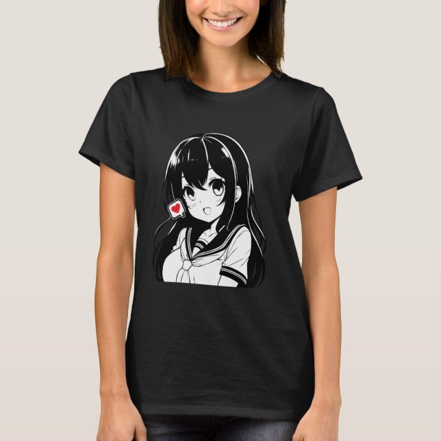 This Anime Kawaii Girl Illustration Novelty Graphi T-Shirt (Front)