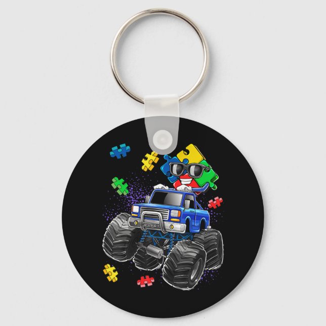 This autism awareness top features a puzzle piece  key ring (Front)