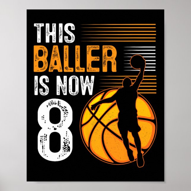 This Baller Is Now 8 Years Old Basketball 8th Birt Poster (Front)